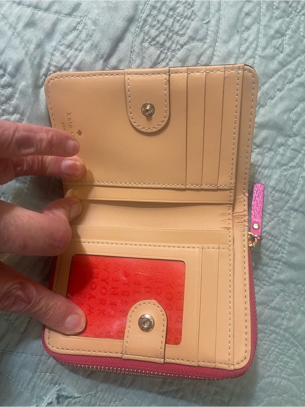 kate spade Bright Pink Zip-Around Pebbled Leather Wallet - Picture 4 of 5
